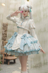 Light Green Multi-layer Ruffle Embroidery Bowknot Chinese Style Sweet Lolita Jsk Dress